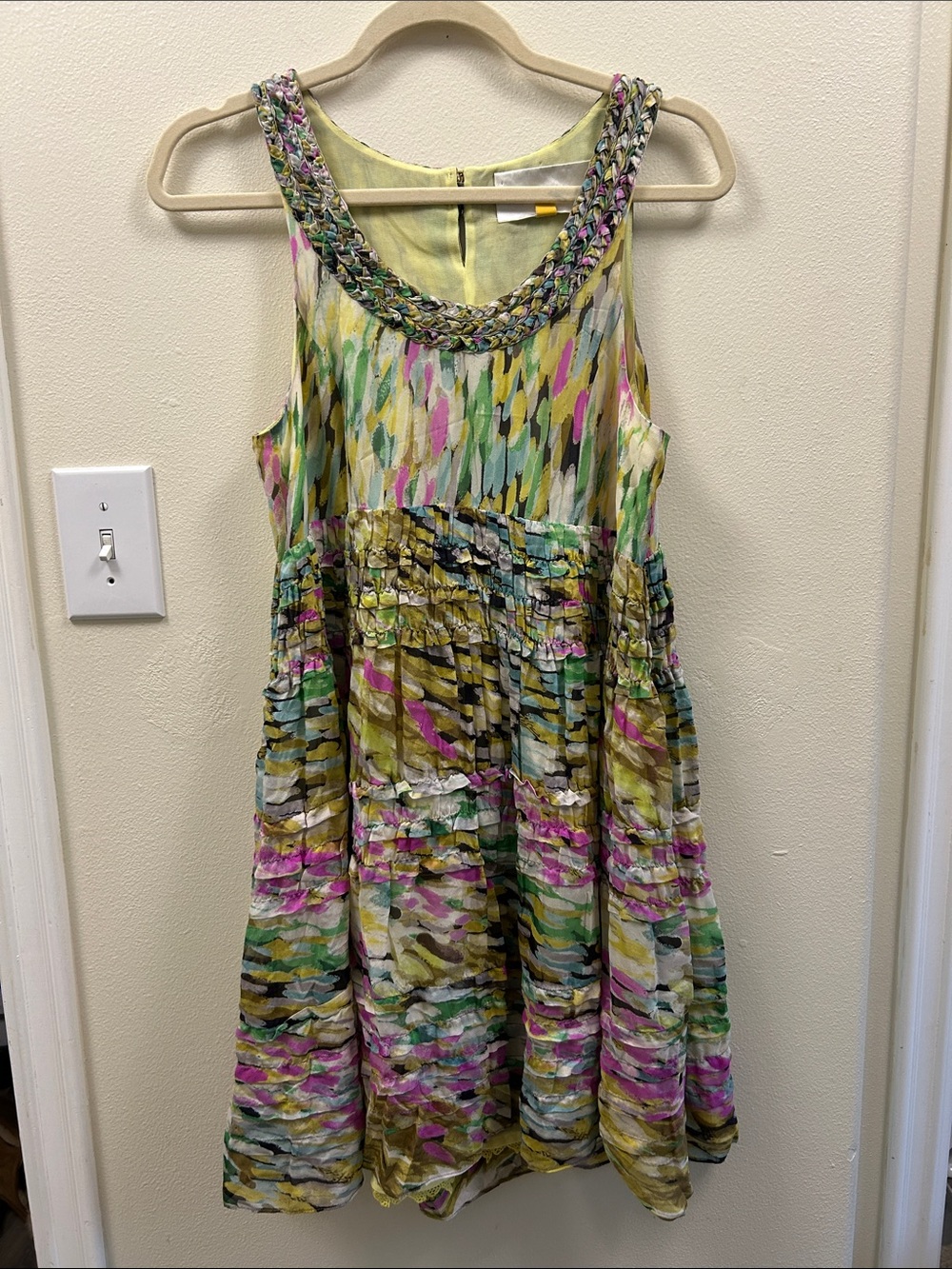 leifsdottir Rainbow Confetti Silk Ruffle Midi Dress